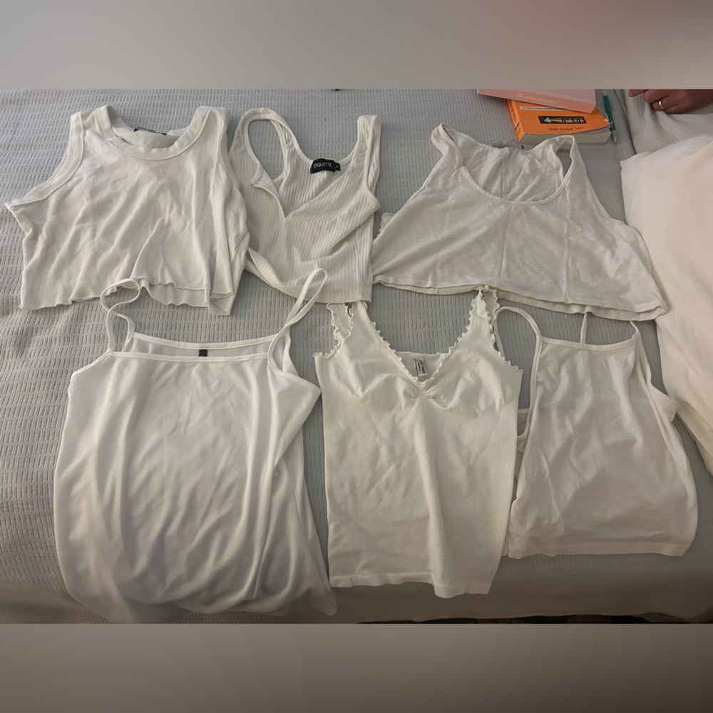 Six white tank tops mixed brands size S! Great condition
